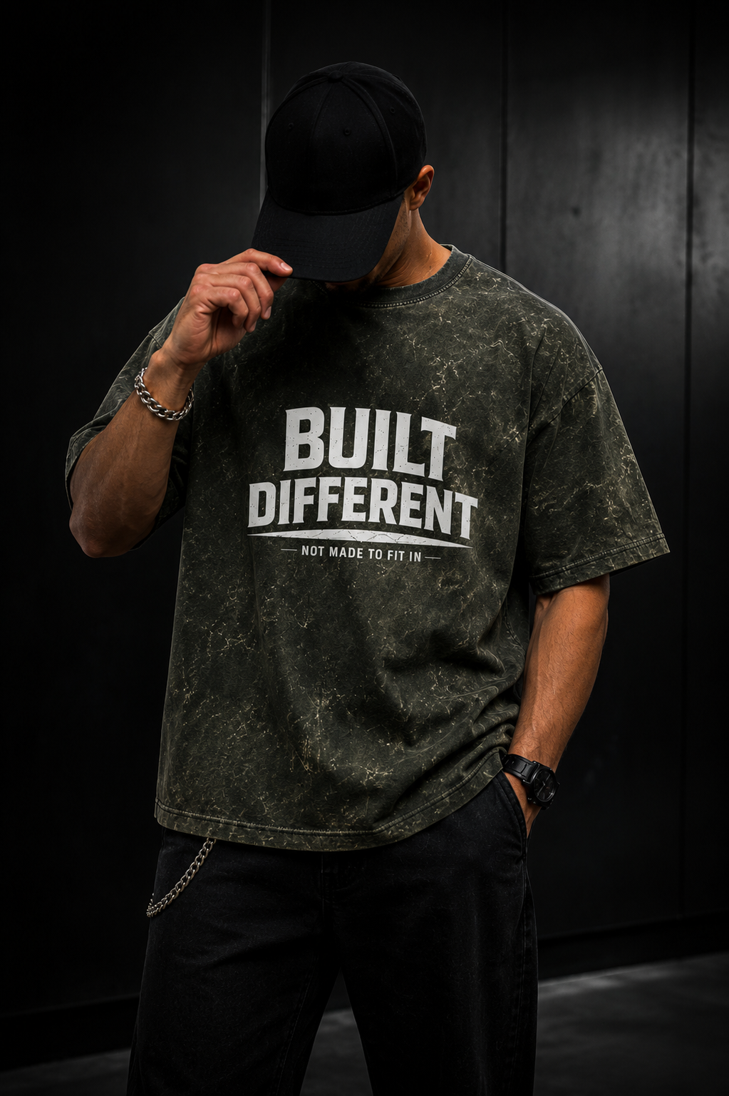 BUILT DIFFERENT Unisex Acid Washed Oversized Tee
